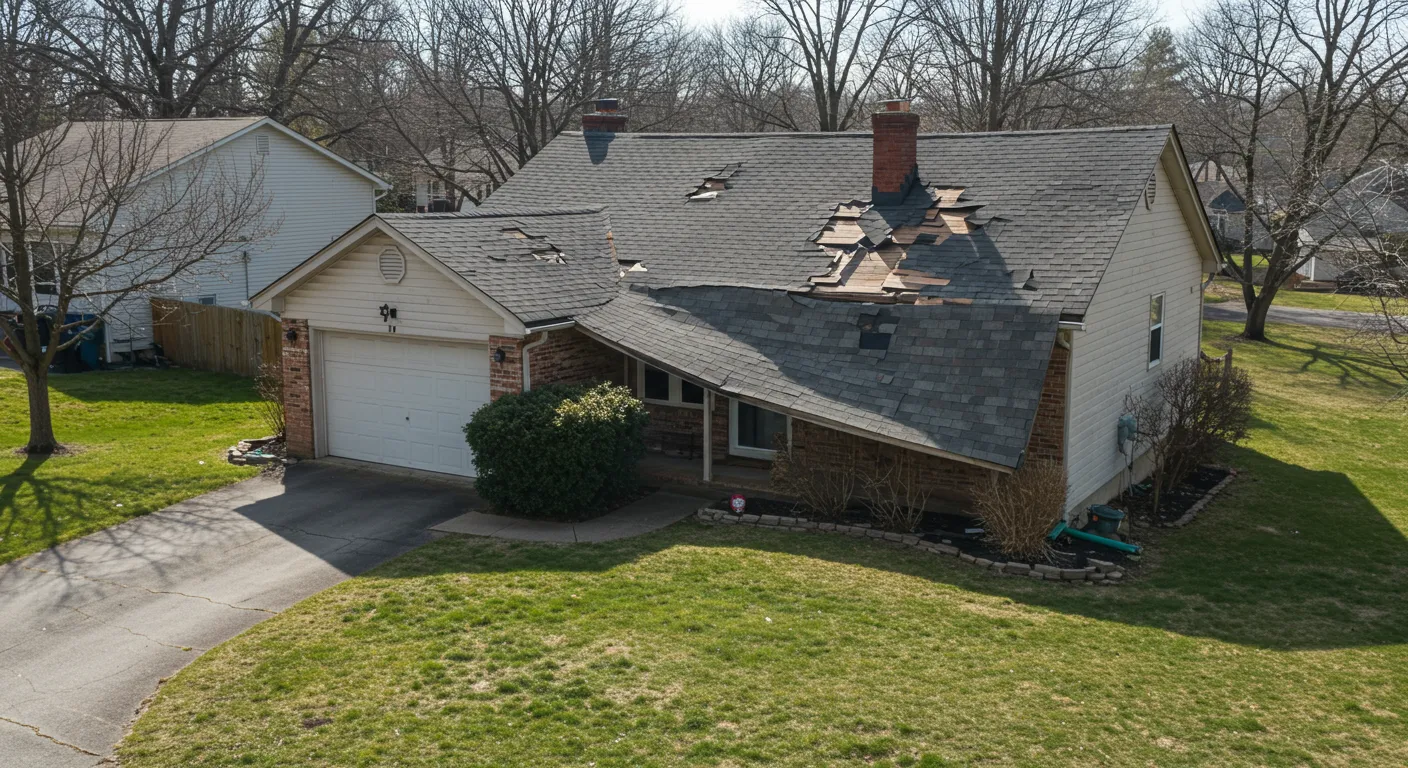 A Sagging Asphalt Shingle Roof of a House A Sagging Asphalt Shingle Roof of a House