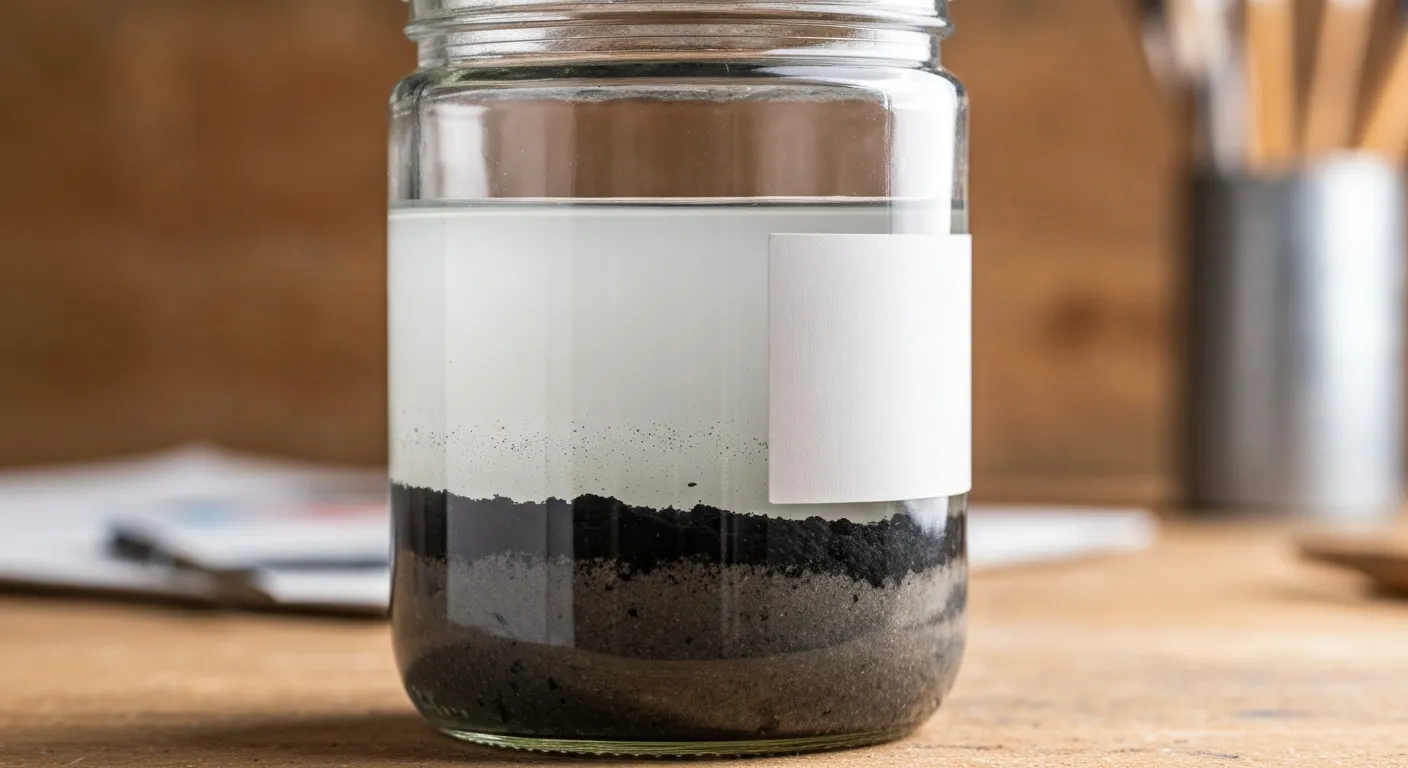 A Sealed, Labeled Glass Jar Filled With Used Paint Thinner With a Thick, Dark, Silty Layer of Settled Paint Pigment and Dirt at Bottom
