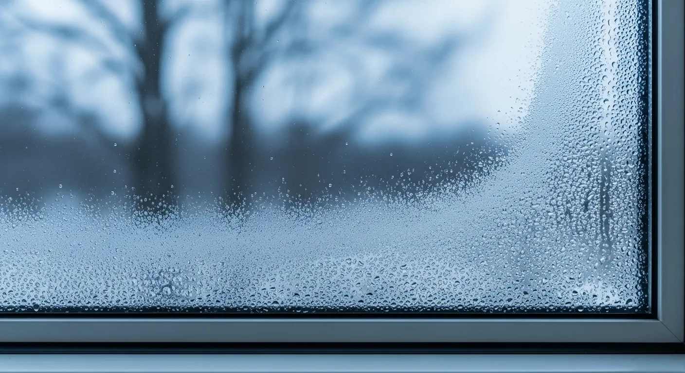 A Section of a Double-glazed Window Pane on a Cold Winter Day