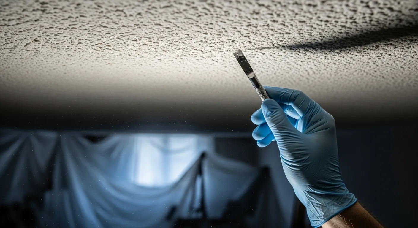 A Section of an Aged, Off-white Popcorn Ceiling, Exhibiting Its Characteristic Granular and Uneven Texture