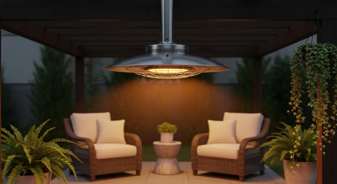 A Sleek, Modern Hanging Infrared Patio Heater