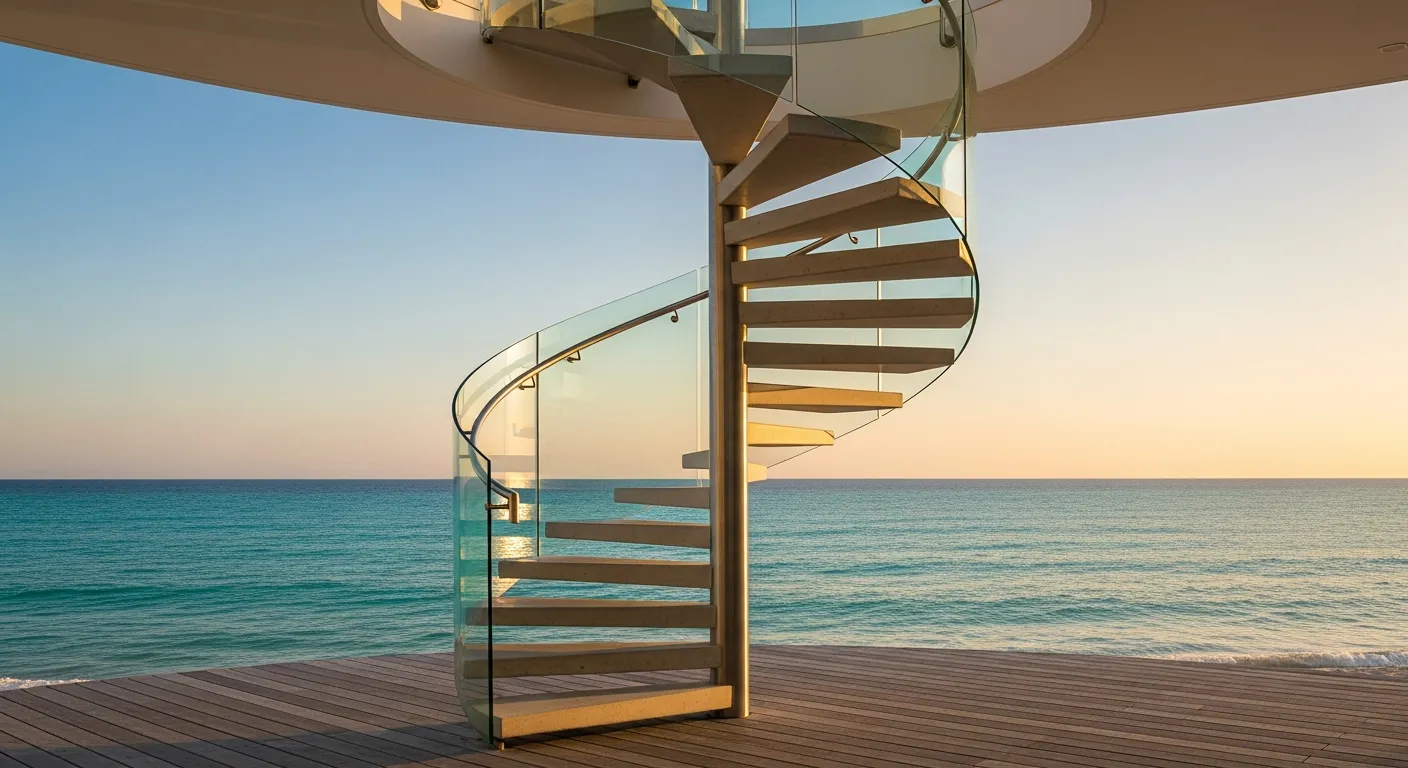 A Sleek, Modern Spiral Staircase With a Compact, Helical Design