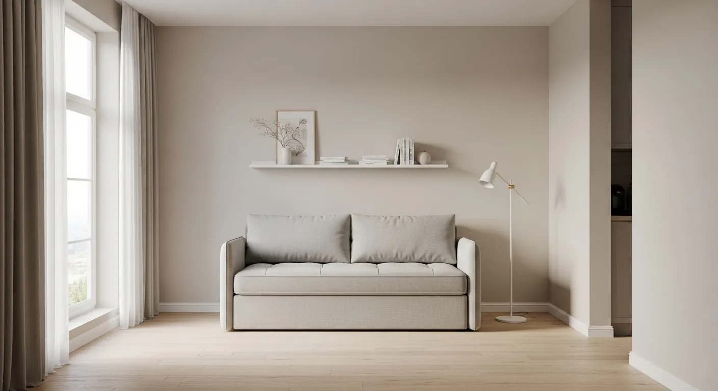 A Small, Modern Living Room, Expertly Designed to Maximize Elegant Negative Space