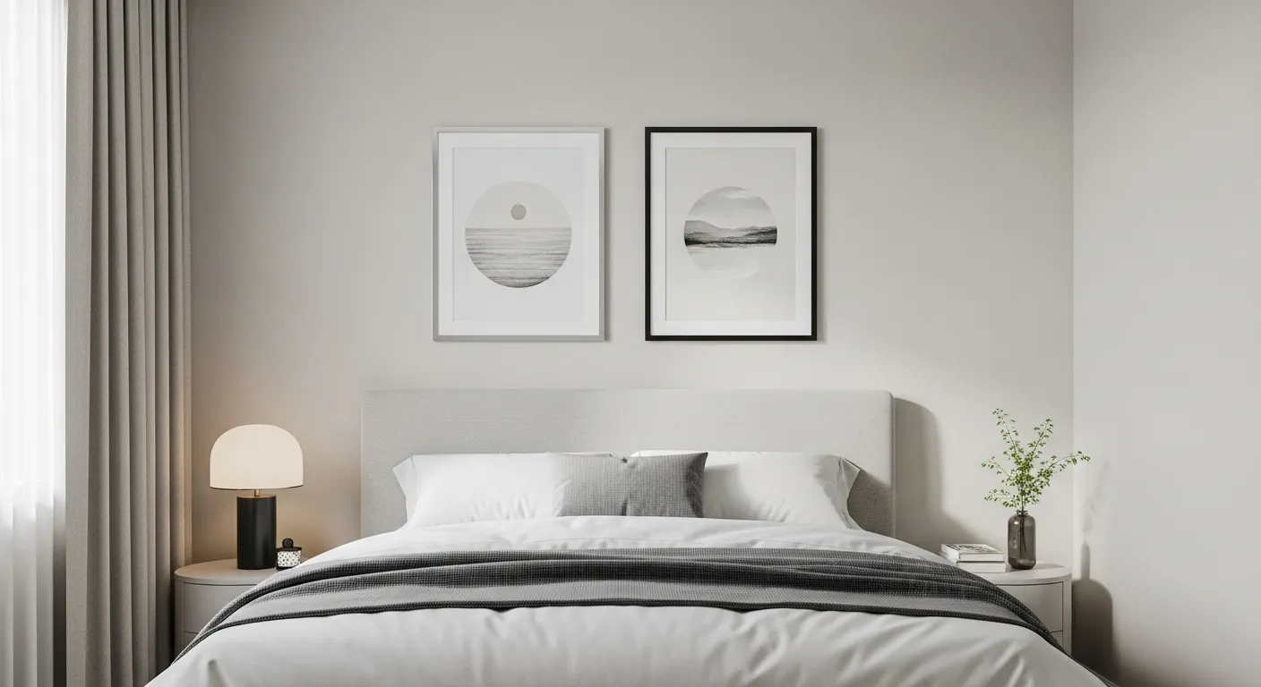 A Small, Tranquil Bedroom Interior Featuring a Single, Uncluttered Wall Above a Neatly Made Bed