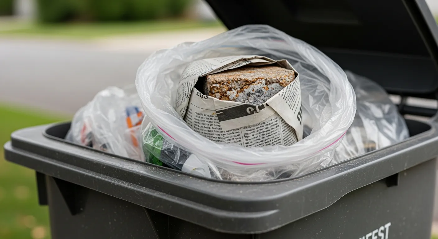 A Solid, Flaky Residue of Dried Paint Thinner, Meticulously Wrapped in Crumpled, Ink-stained Newspaper