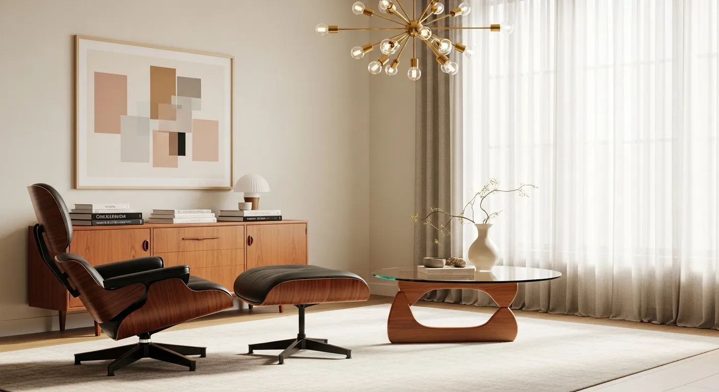 A Sophisticated Interior Space Subtly Infused With Mid-century Modern Design With an Iconic Eames Lounge Chair and Ottoman