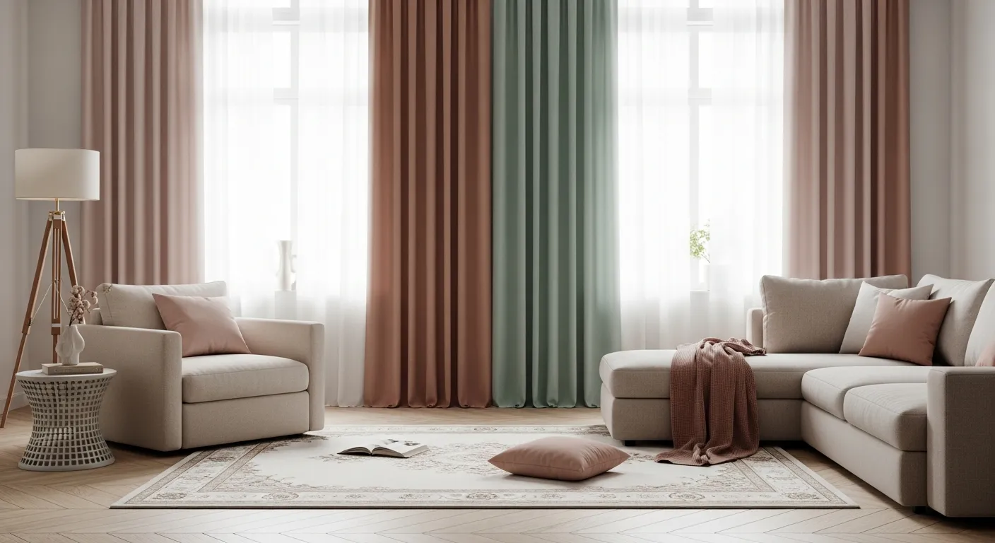 A Sophisticated Living Room With a Meticulously Curated Tonal Color Palette Dominates, Centered Around a Soft, Muted Primary Hue