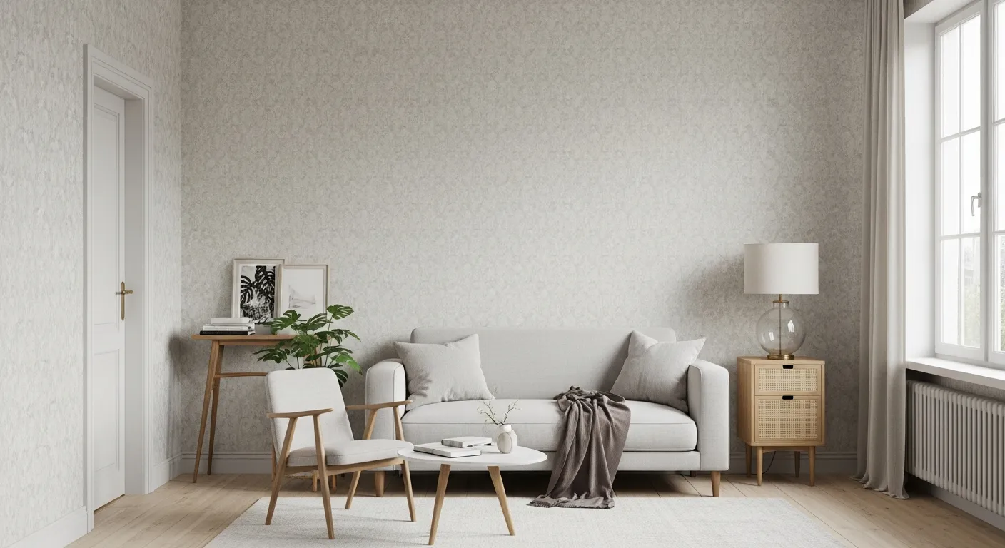 A Sophisticated, Serene Room, Its Walls Adorned With Exquisite, Soft-patterned Wallpaper