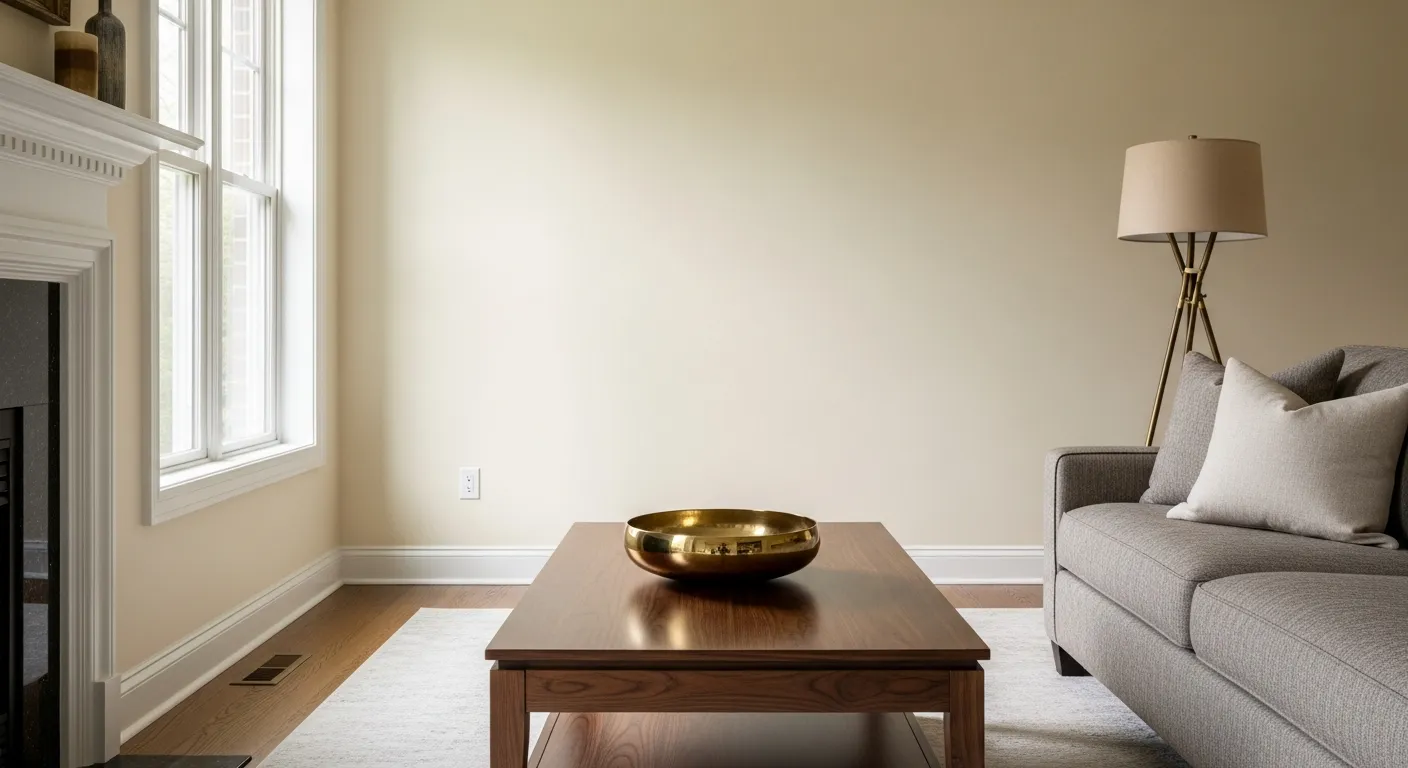 A Spacious, Inviting Family Room, Meticulously Designed With Walls Painted in Harvest Moon