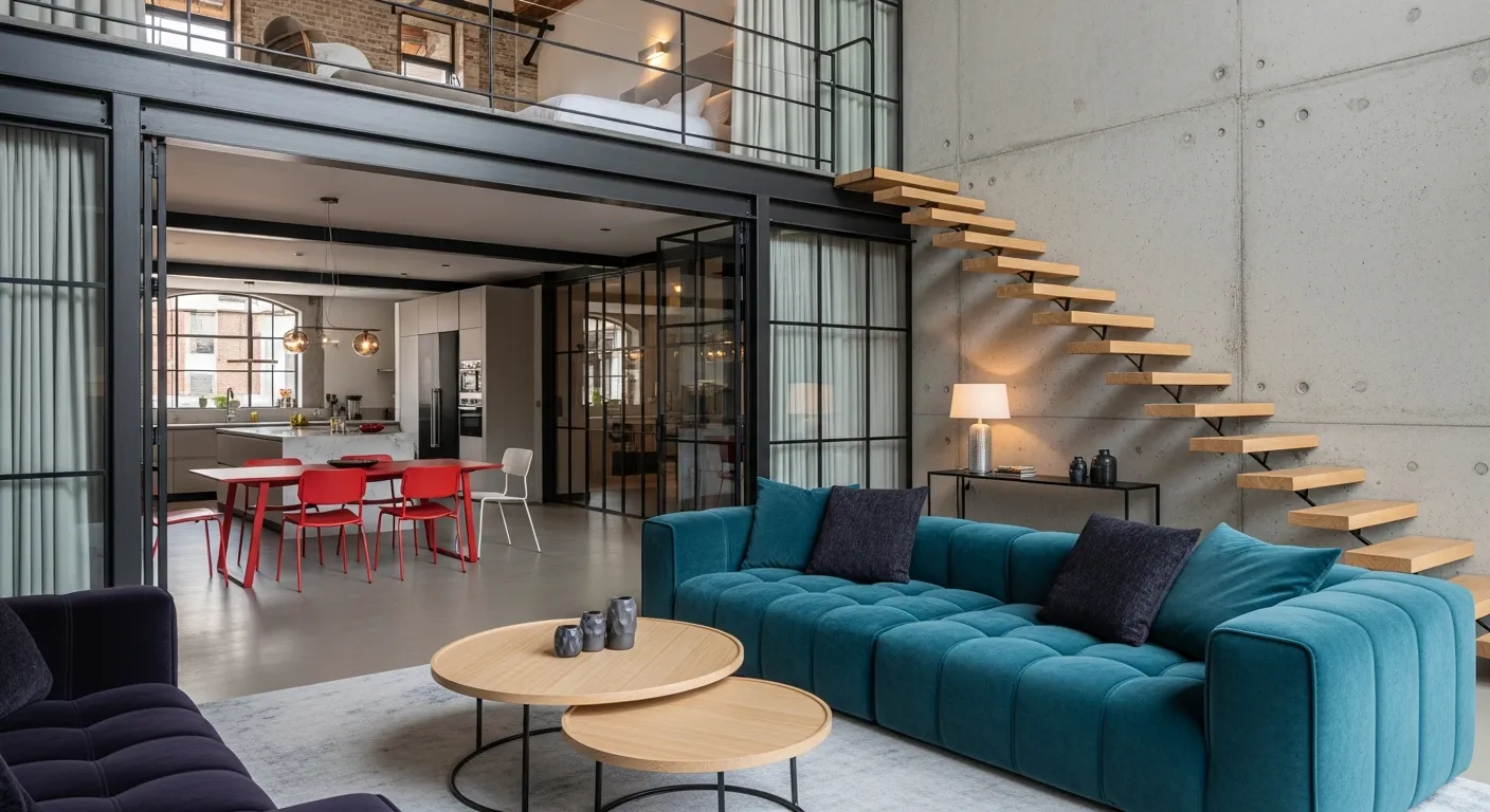 A Spacious and Elegantly Designed Modern Industrial Loft Apartment Interior