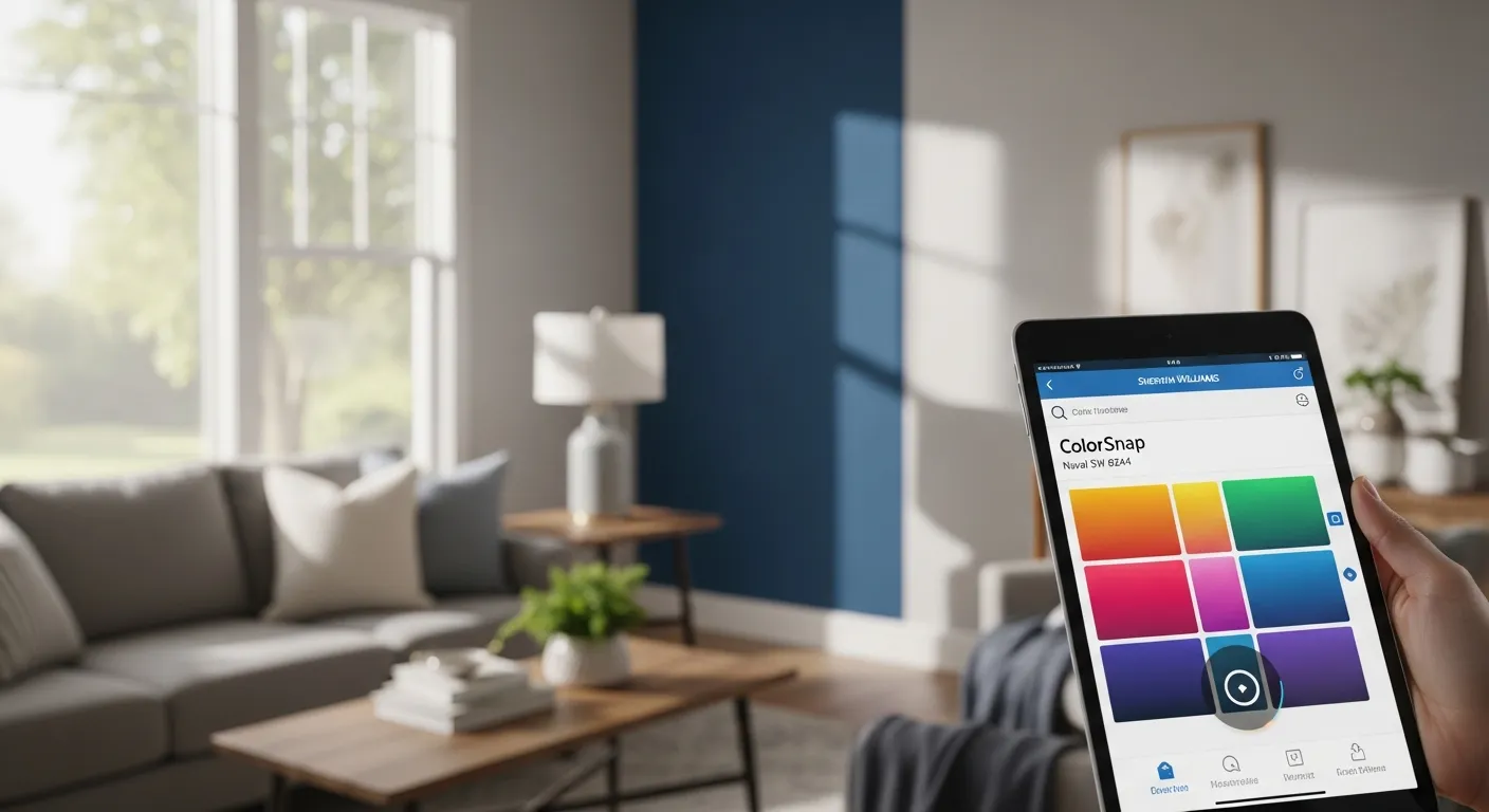A Stylish Hand Holds a Sleek Tablet Displaying the Sherwin-williams Colorsnap App Interface