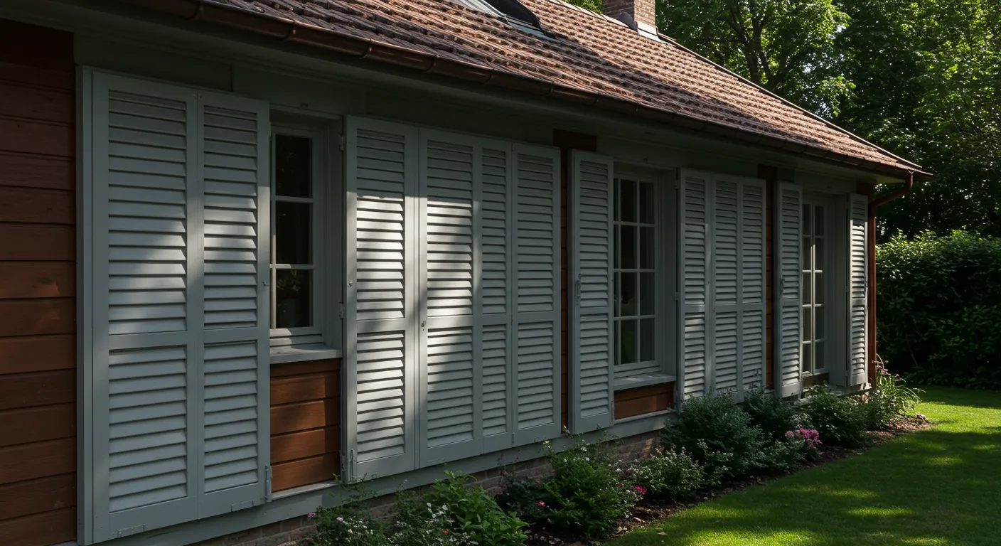 A Tan House Featuring Gray Shutters A Tan House Featuring Gray Shutters