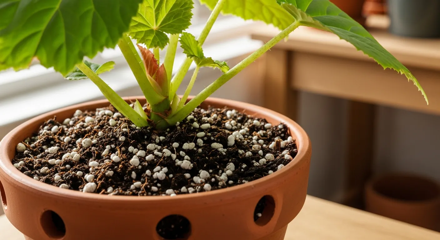 A Thriving Angel Wing Begonia Plant Emerging From a Perfectly Aerated Potting Mix