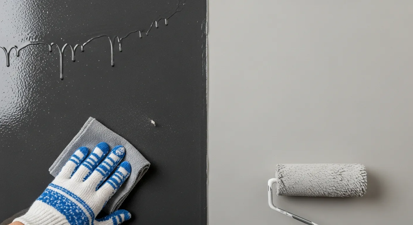 A Vertical Wall Section Bisected, Demonstrating the Stark Contrast Between Two Paint Applications