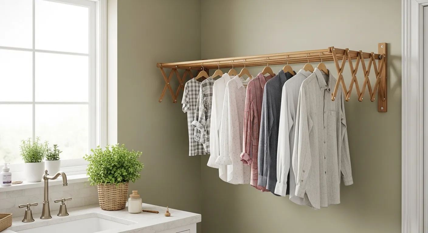 A Vintage Wall-mounted Wooden Drying Rack Crafted From Warm