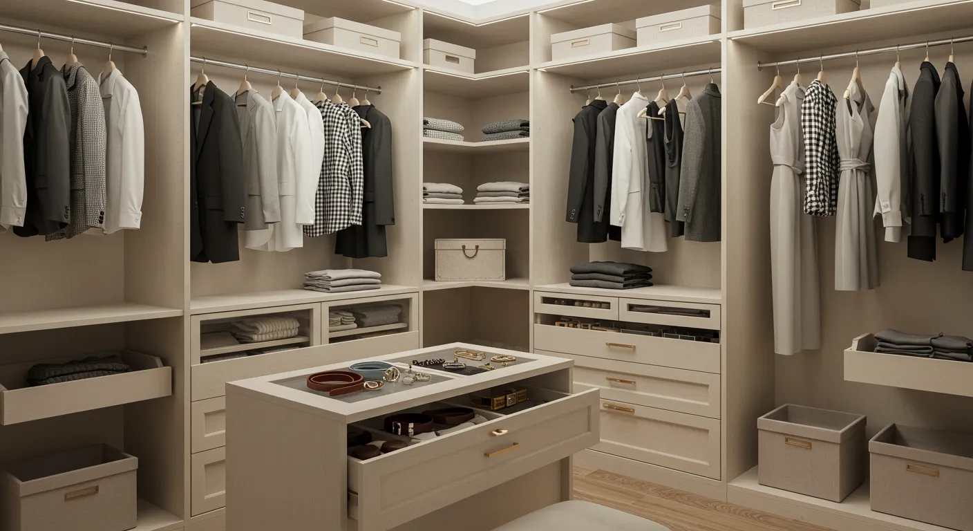 A Walk-in Closet Extending to Ceiling A Walk-in Closet Extending to Ceiling