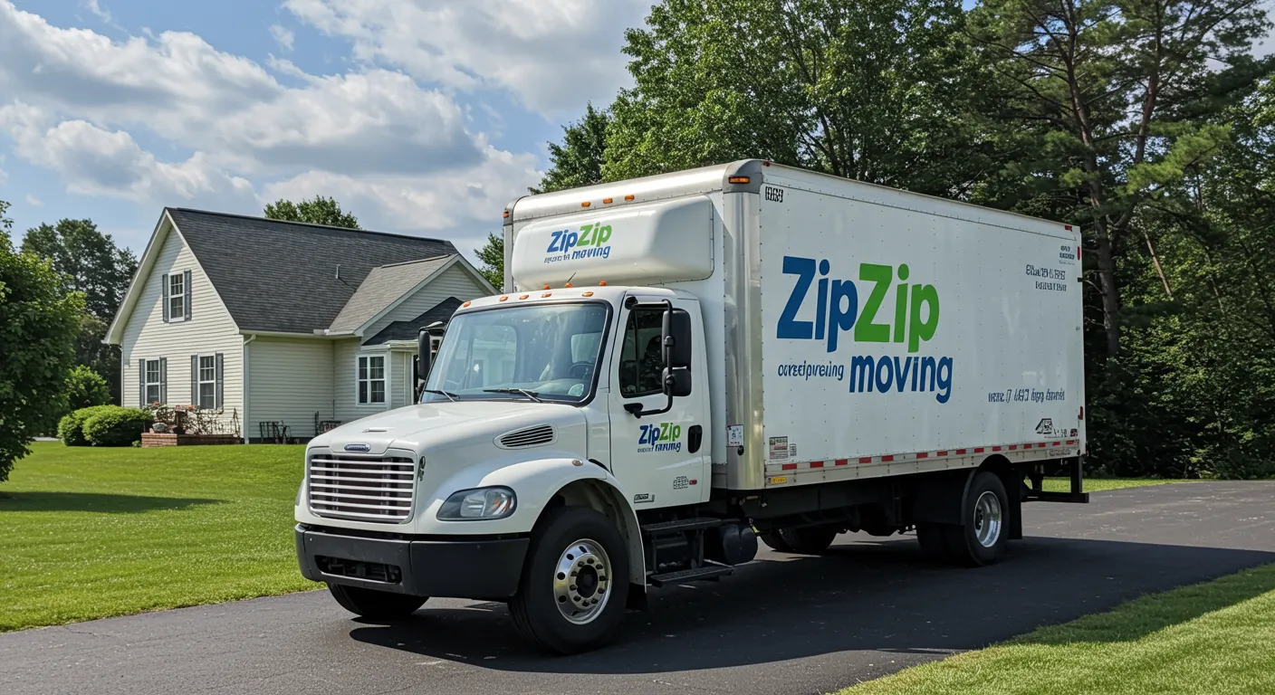 A White Freightliner Moving Truck A White Freightliner Moving Truck