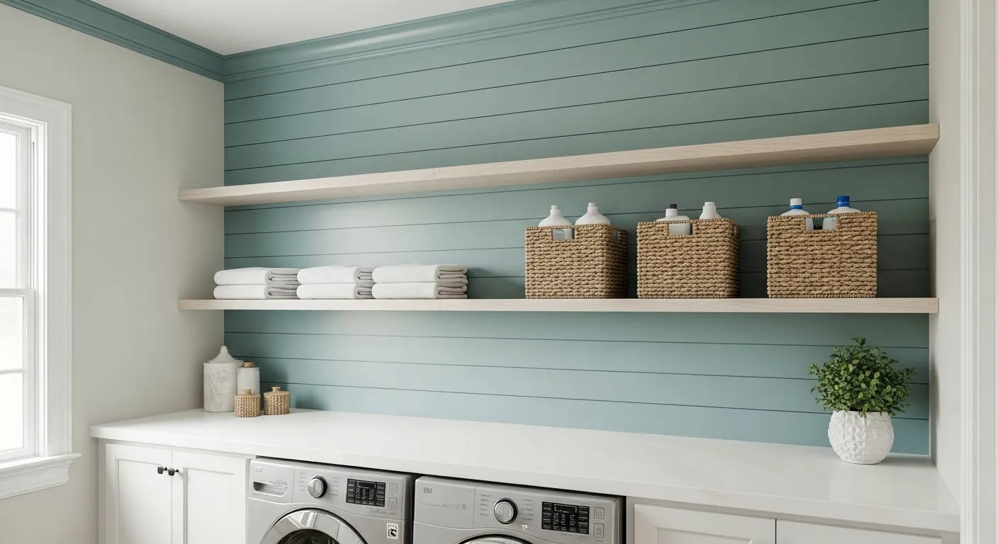 A Wire Shelf, Install Some Vertical Shiplap on the Back Wall of Your Laundry Room
