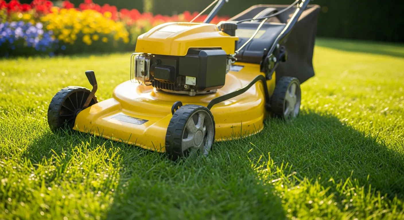 A Yellow Lawnmower on Vibrant Green Grass