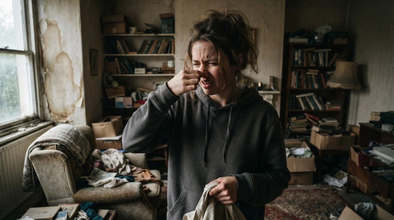  A musty smell after a leak, storm, or slow drip 