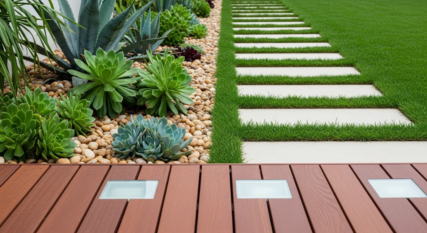  Rectangular Stepping Stones Precisely Embedded in Lush, Emerald Green Grass