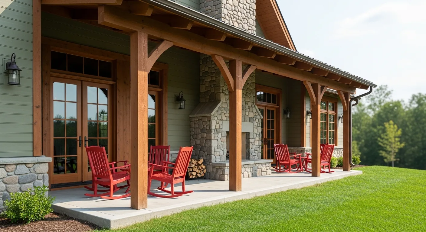The Patio, Made of Warm Brown Heavy Timbers and a Light Grey Concrete Slab