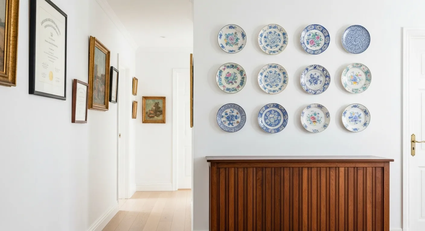Floral Print Plates Decor in a Hallway Floral Print Plates Decor in a Hallway