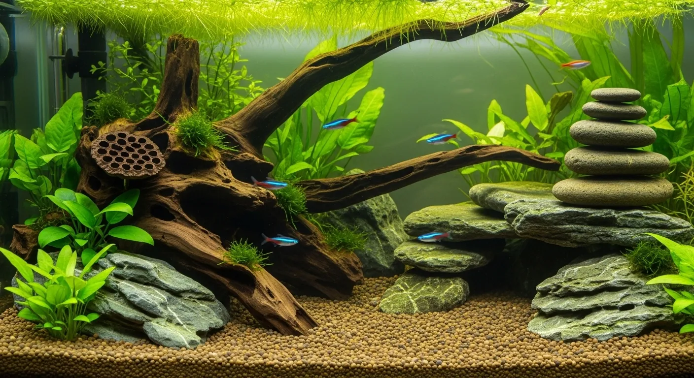 Lotus Pods in the Aquarium With Small Pretty Fish Lotus Pods in the Aquarium With Small Pretty Fish