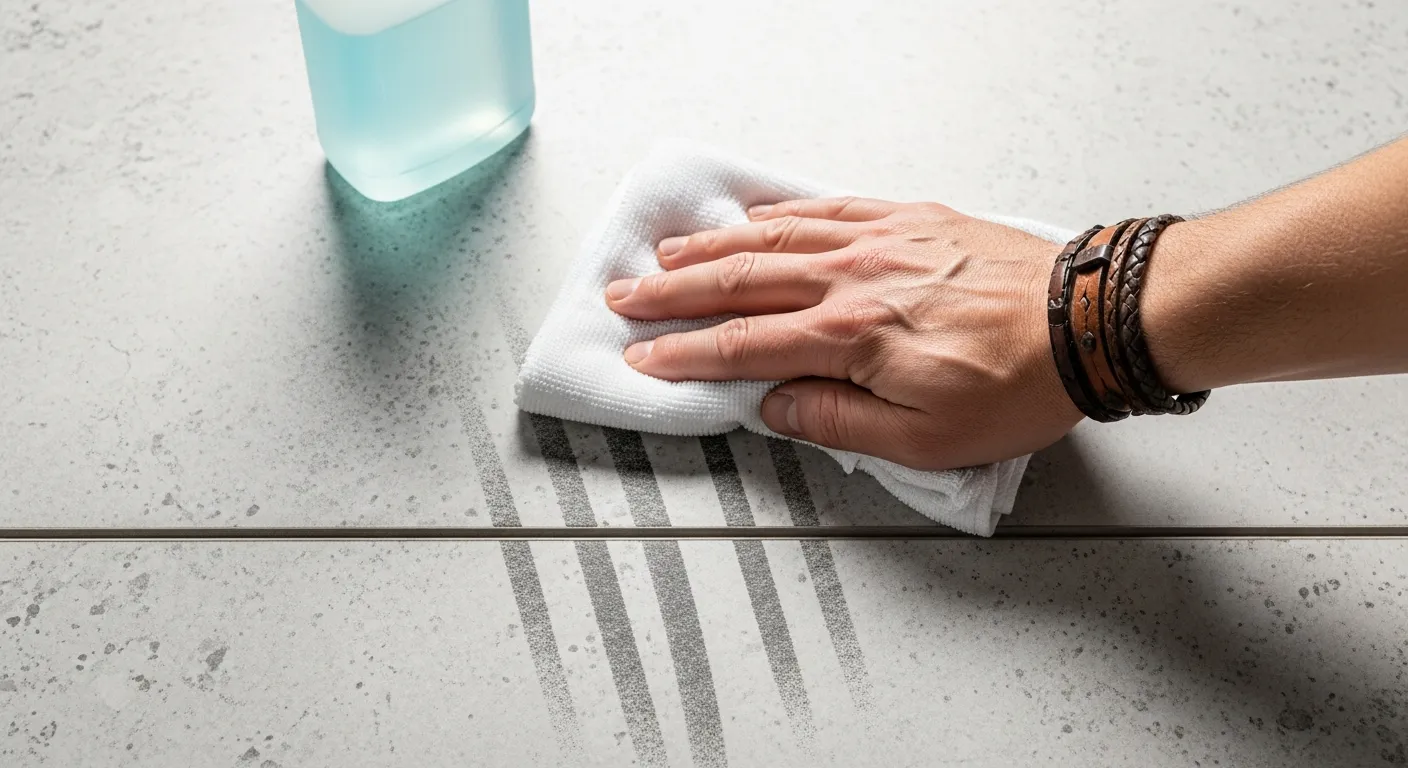 An Adult Man's Hand Actively Cleaning a Floor Scuff Marks