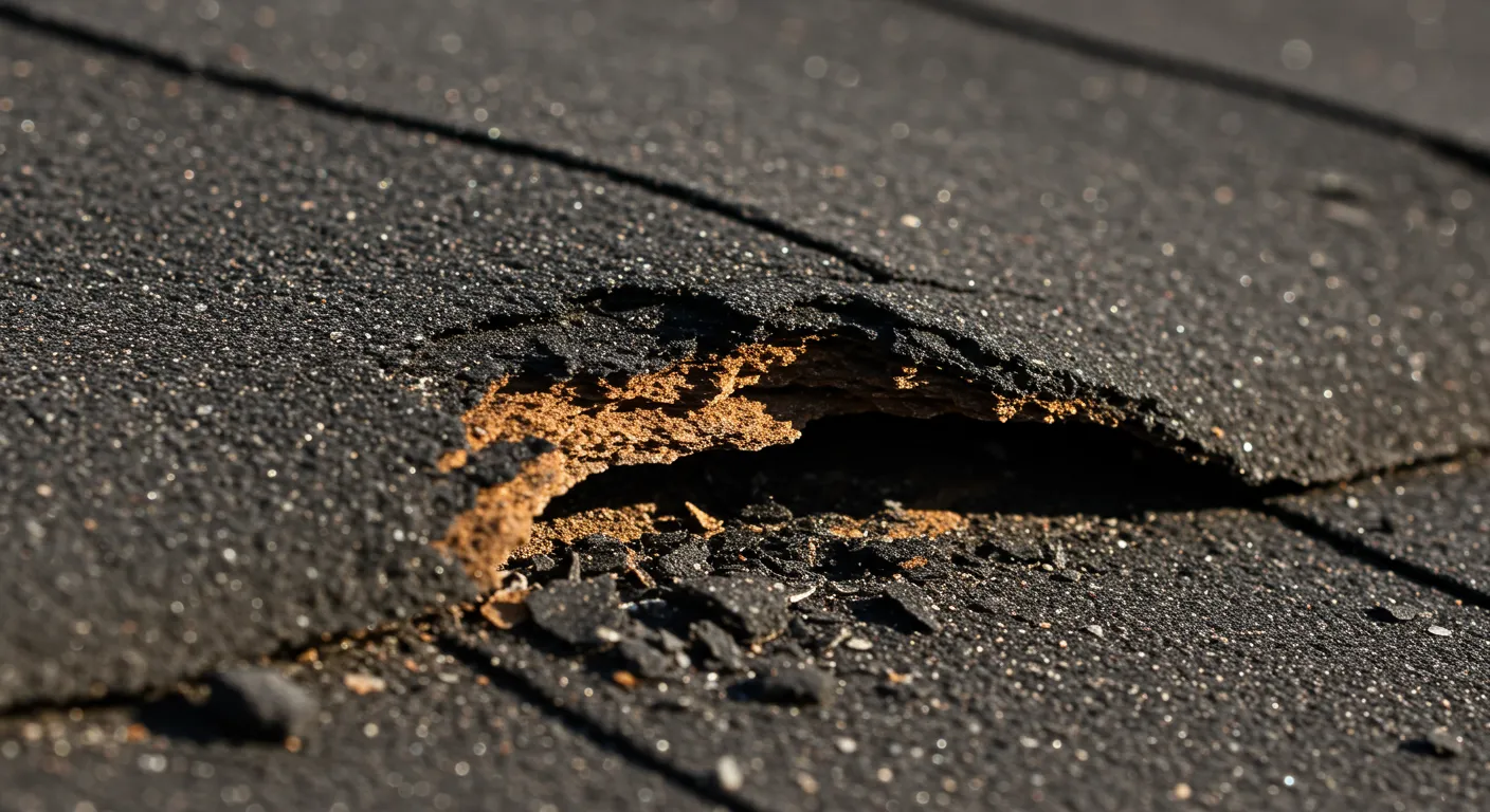 An Aged Asphalt Shingles Showing Significant Granule Loss An Aged Asphalt Shingles Showing Significant Granule Loss