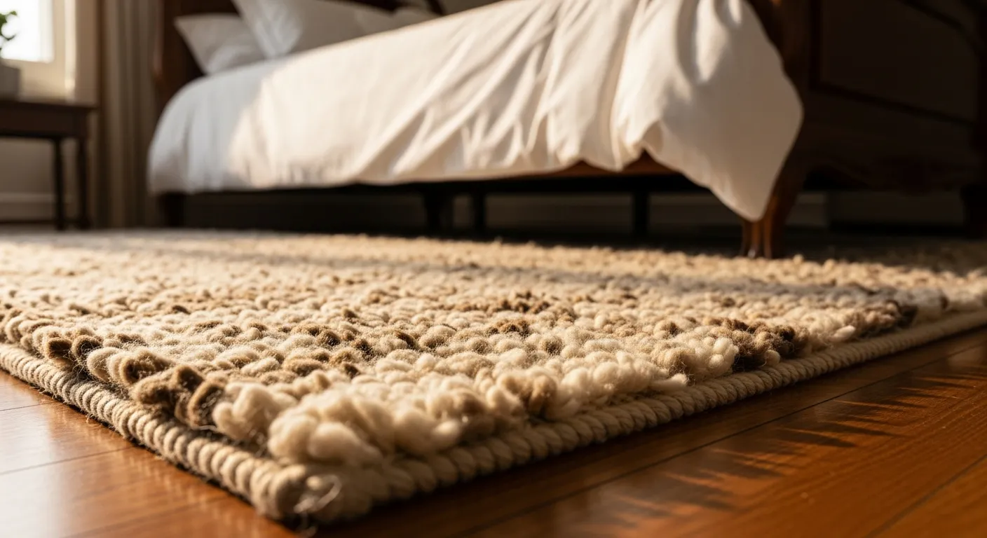 An Area Rug With Rich, Rustic Charm Made From Thick, Hand-spun Wool Fibers in Earthy Tones Displaying a Beautifully Irregular, Cozy Texture