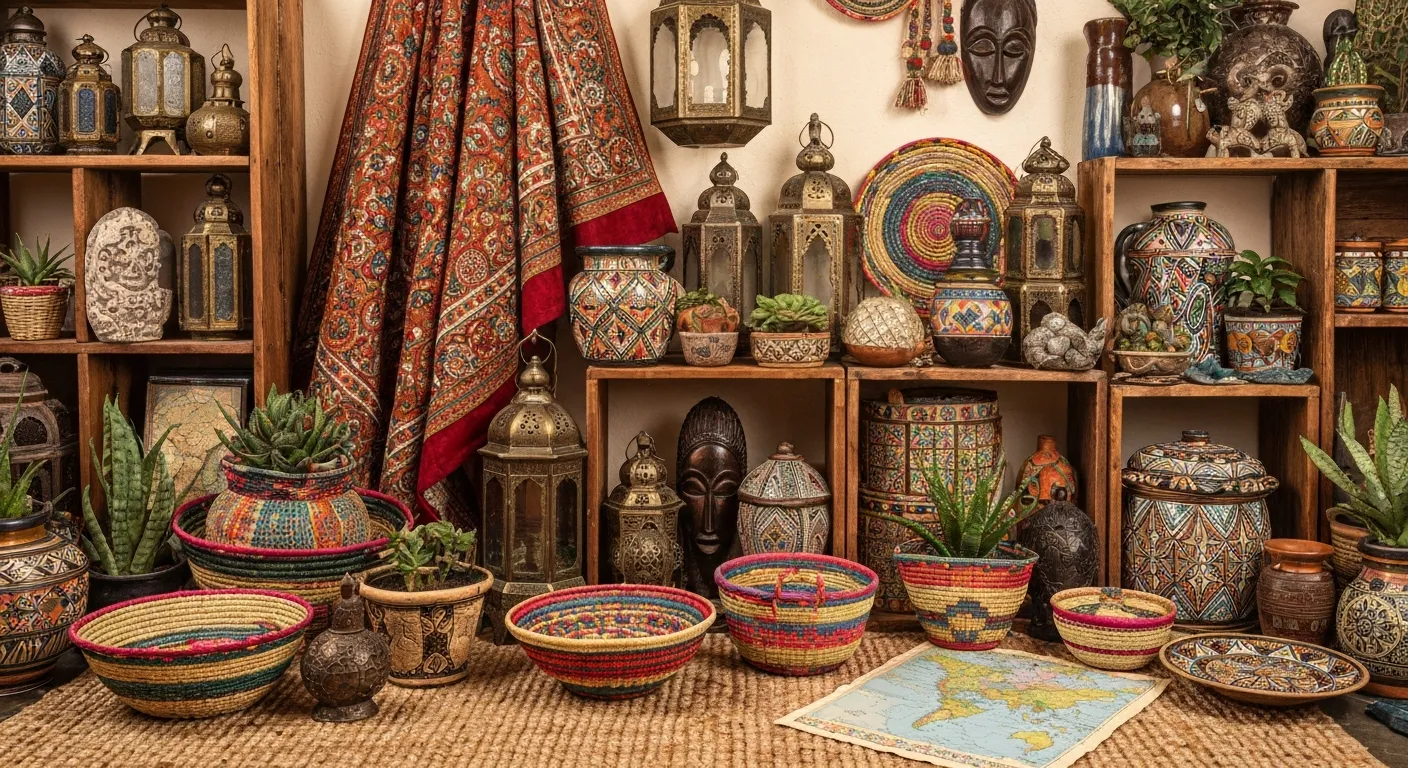 A Bohemian-style Display of Global Travel Souvenirs