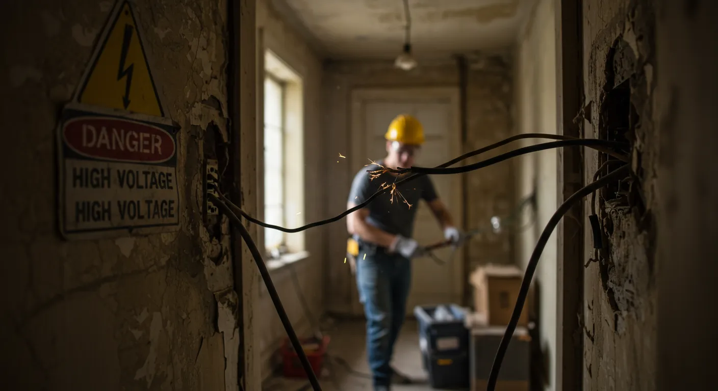 An Electrician Standing Behind Exposed Knob and Tube Wiring An Electrician Standing Behind Exposed Knob and Tube Wiring