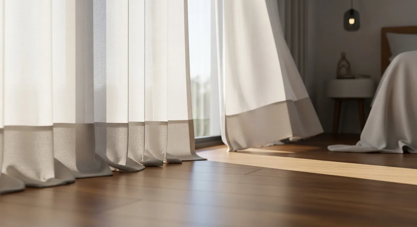 An Elegant, Floor-length Linen Curtains With Long Hem in a Serene, Modern Bedroom