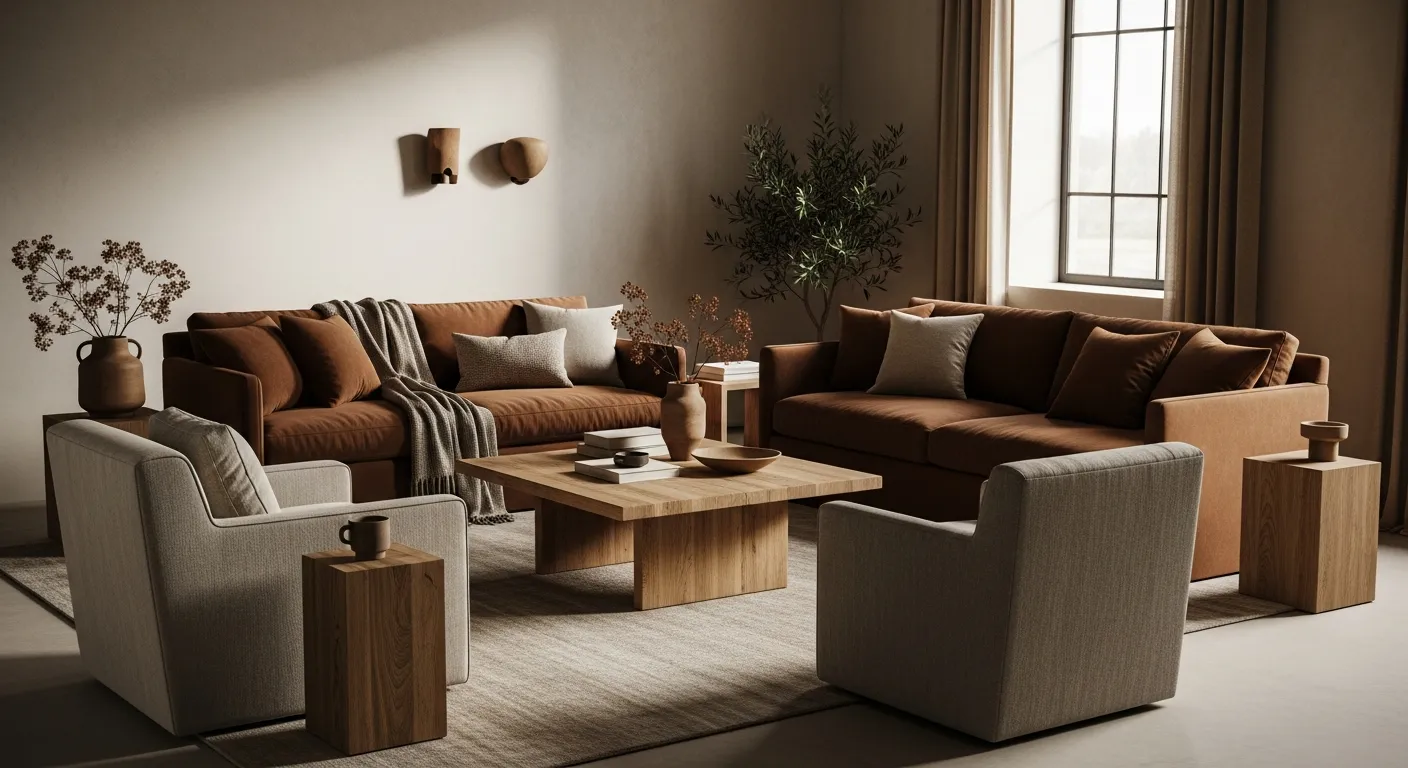 An Elegantly Cozy and Intentionally Designed Living Room, Reminiscent of Whitney Cummings' Aesthetic