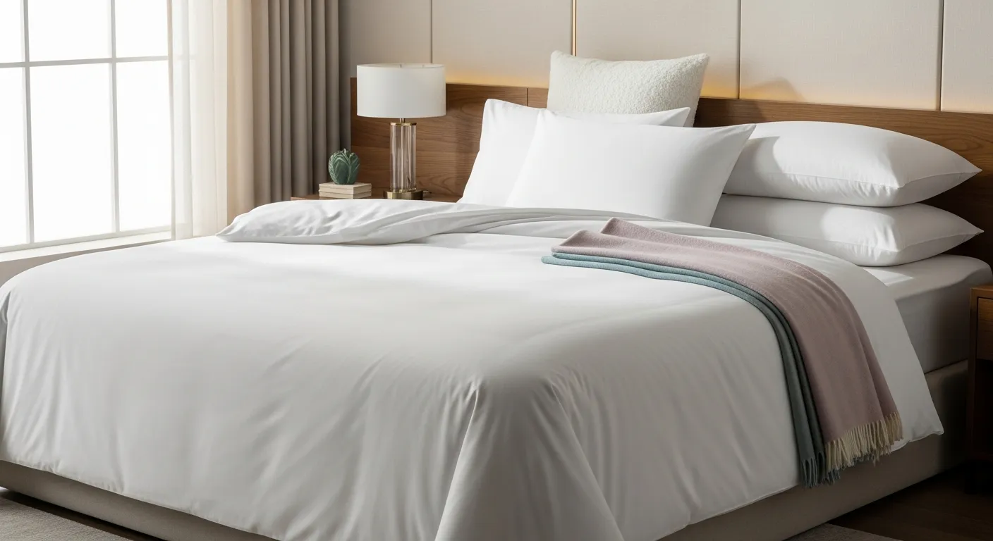 An Immaculately Made King-size Bed is Adorned With Pristine, Crisp White Cotton Sheets, Perfectly Smooth and Inviting