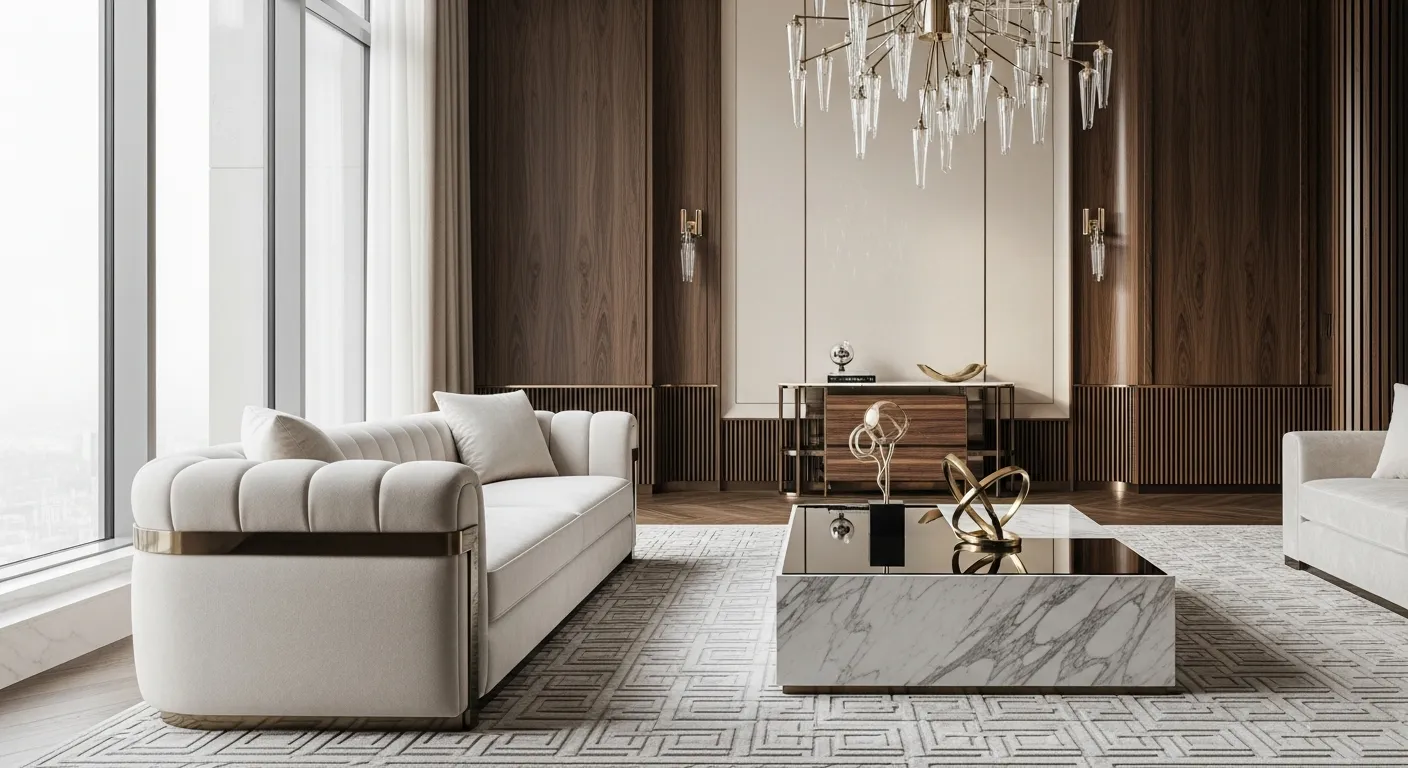 An Opulent Living Room, Showcasing Exquisite Materials and Complex Design
