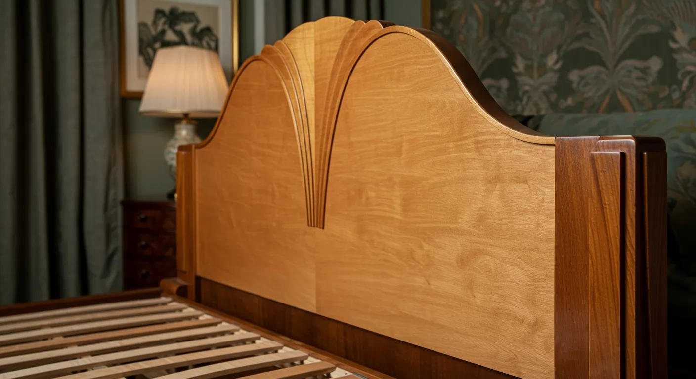 Art Deco Bed Frame Featuring a Wavy Maple Hardwood Headboard Art Deco Bed Frame Featuring a Wavy Maple Hardwood Headboard