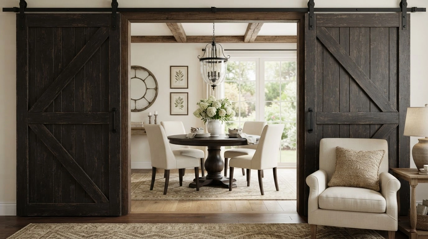 Barn Door Adorned With Metal Accents