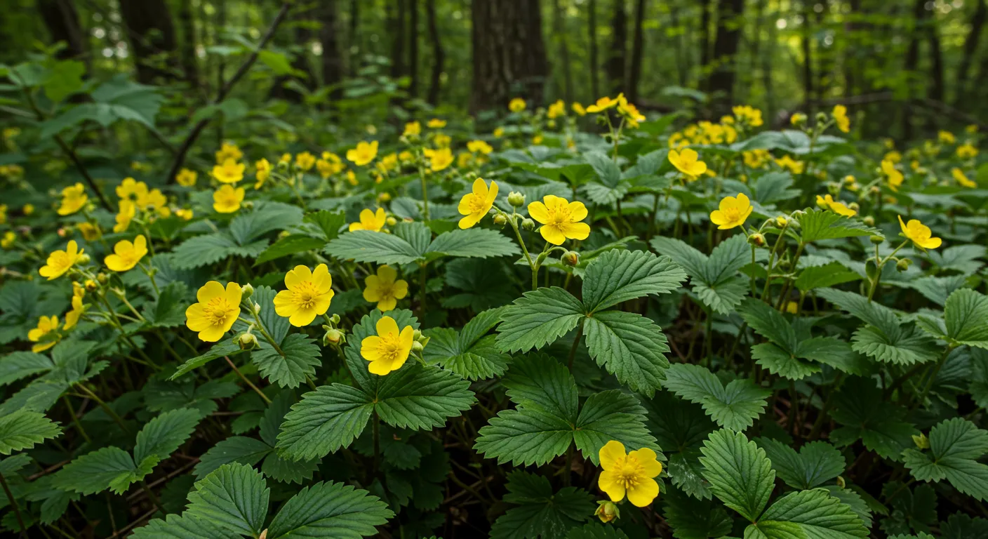 Barren Strawberry Plant With Bright Flowers Barren Strawberry Plant With Bright Flowers