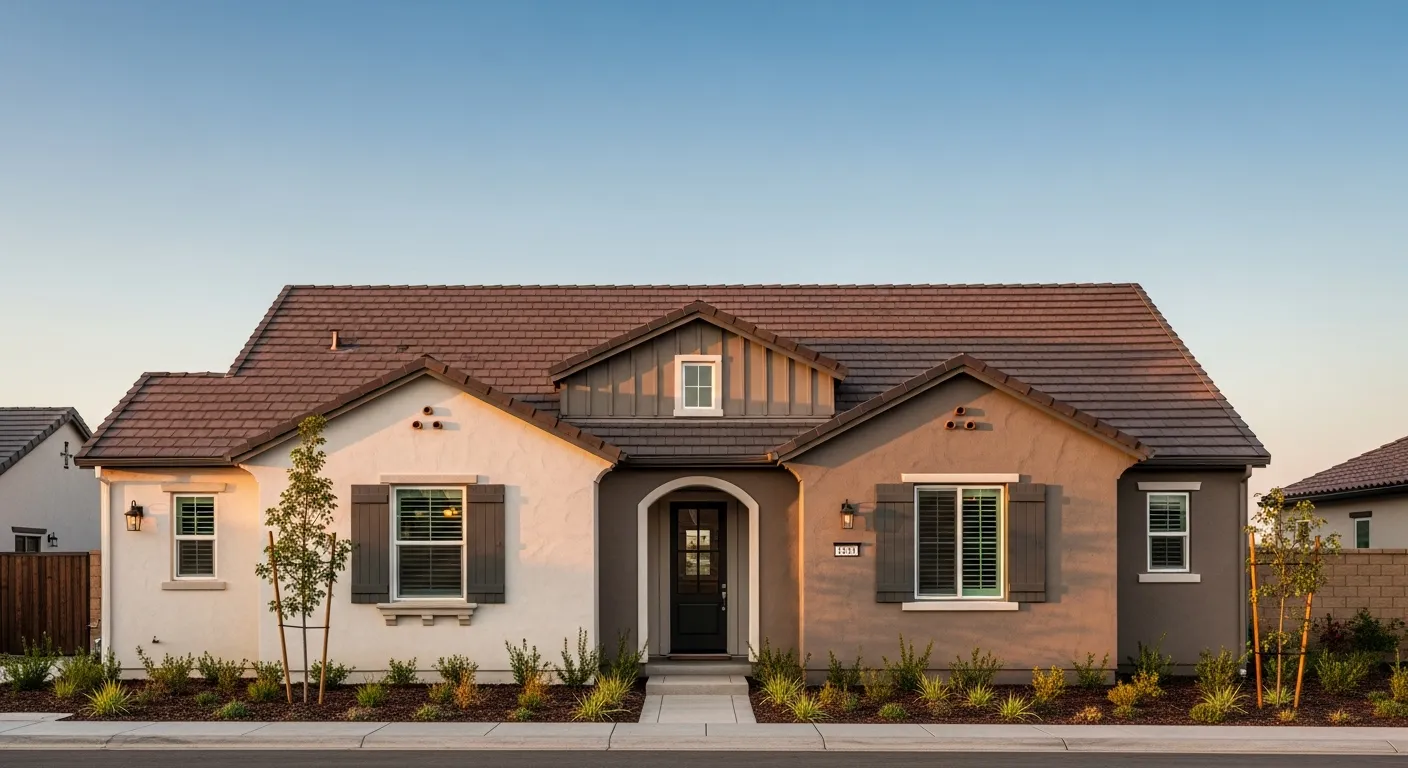 Blend of Warm Taupe and Cream With Brown Roof