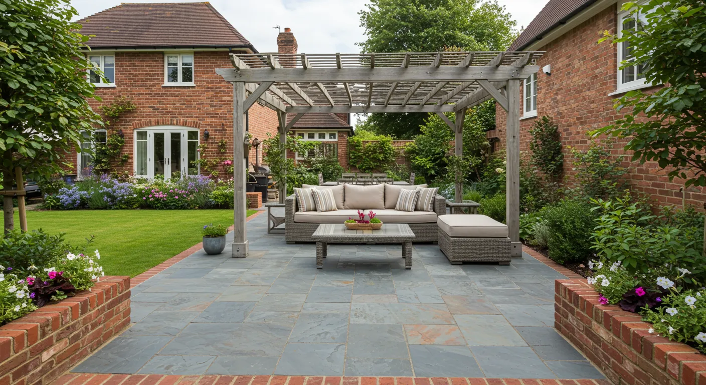 Brick Border Slate Patio Brick Border Slate Patio