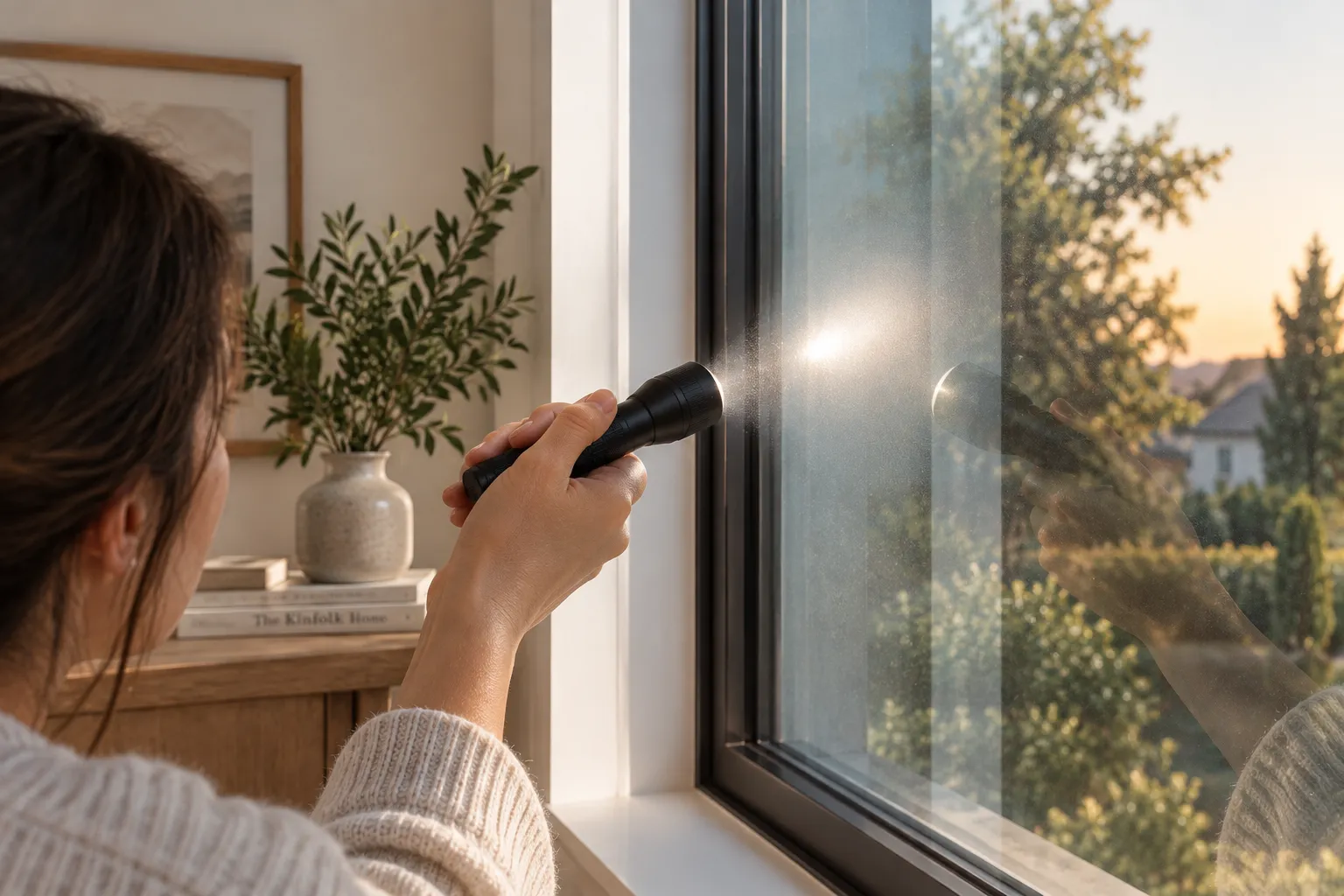 Bright Spotlight Indication to check a low-E glass