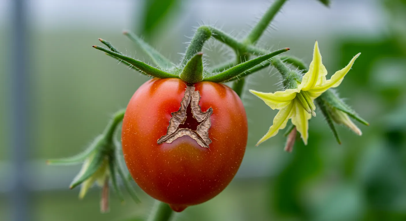 Catfacing Deformation on a Ripening Tomato Blossom End Catfacing Deformation on a Ripening Tomato Blossom End