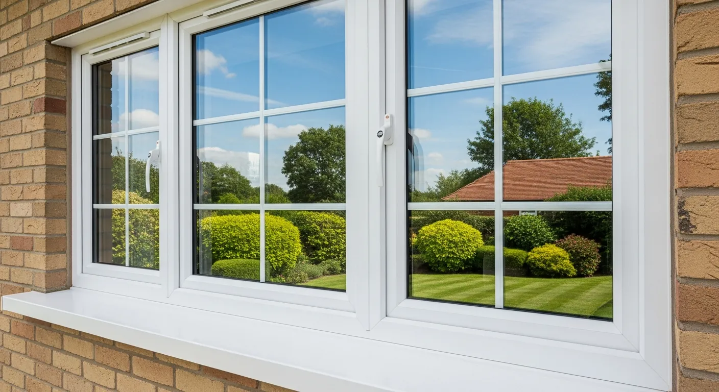 The Window Features Multiple Distinct Panes Divided by Crisp White Muntins, With a Gleaming Chrome-colored Handle