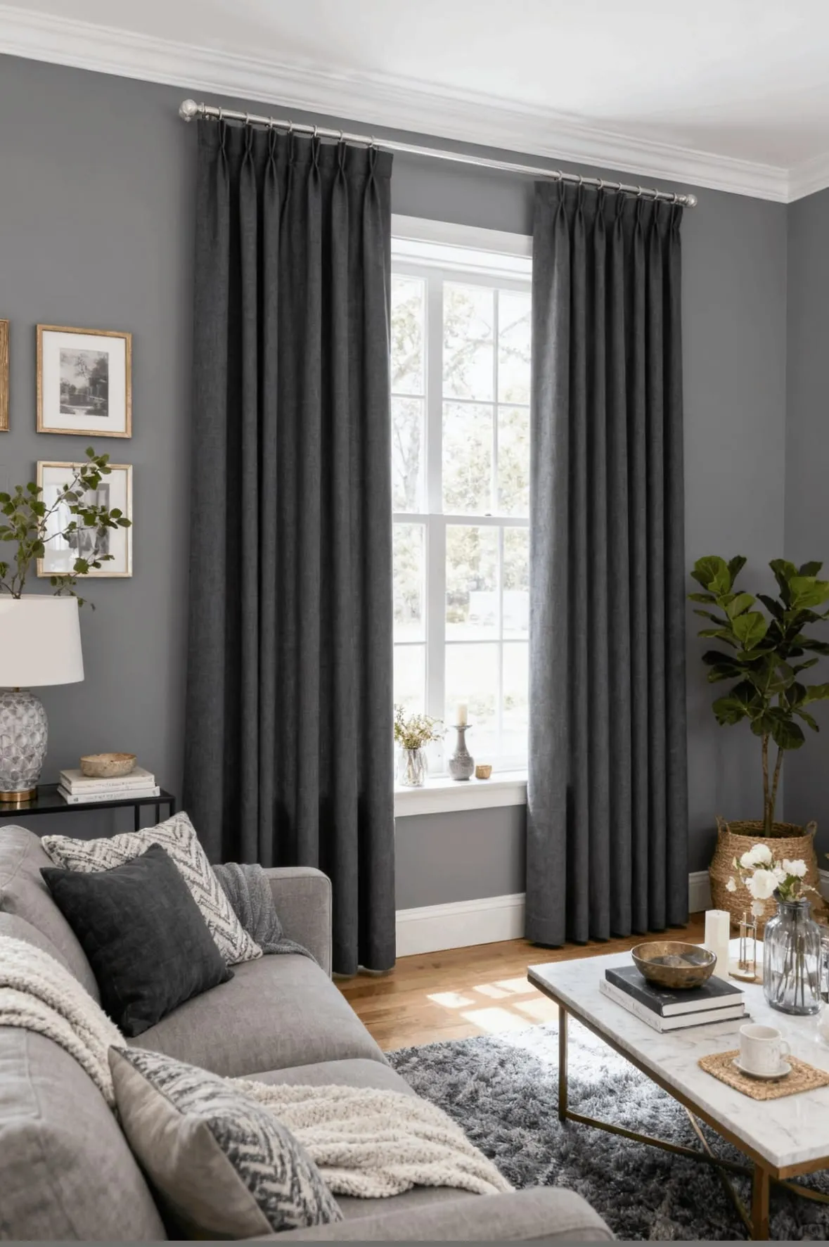 Charcoal, Tone-on-Tone Curtains for Medium Gray Walls