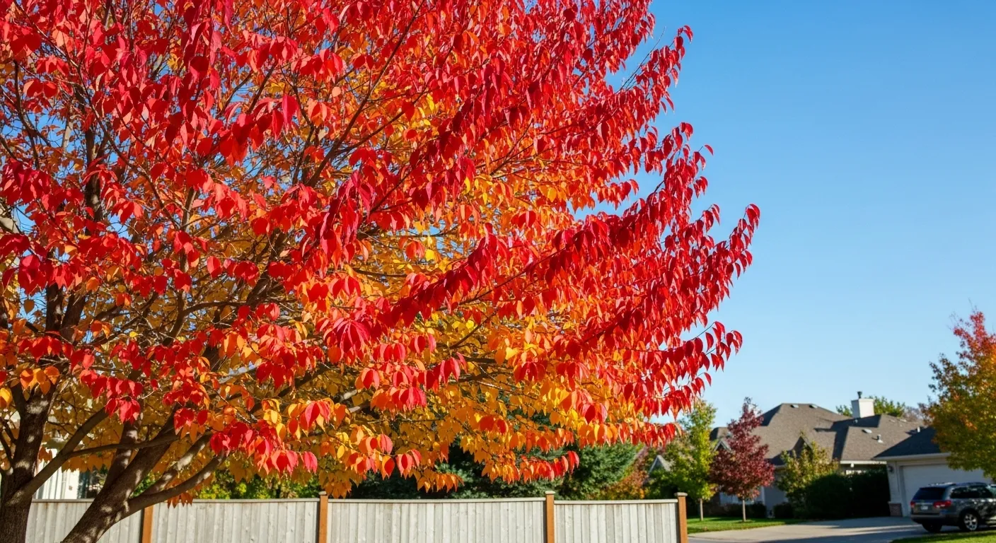 Vibrant Red and Orange Chinese Tallow Tree in the Garden Vibrant Red and Orange Chinese Tallow Tree in the Garden