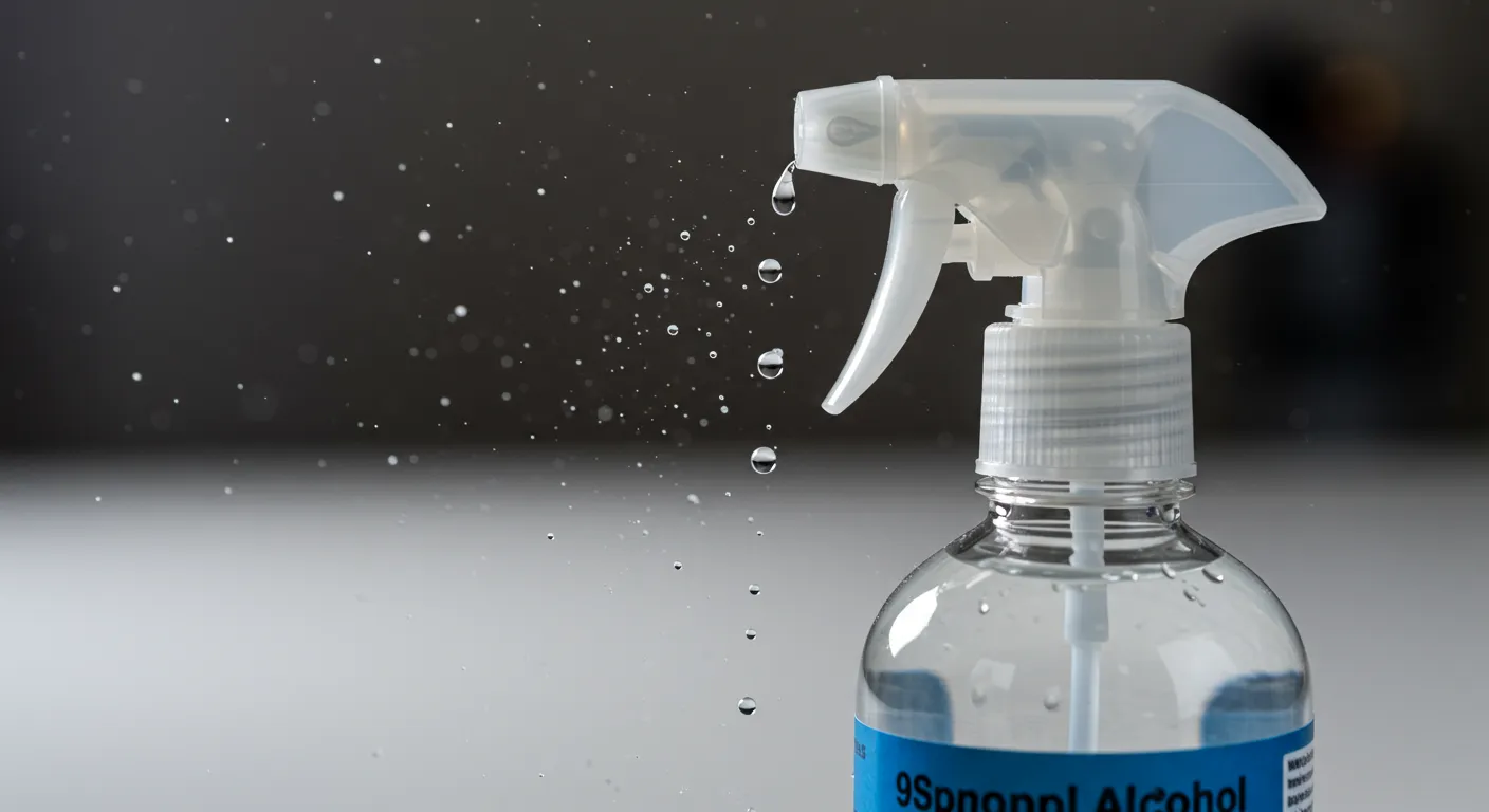 Clear 99% Isopropyl Alcohol in a Labeled Spray Bottle Clear 99% Isopropyl Alcohol in a Labeled Spray Bottle