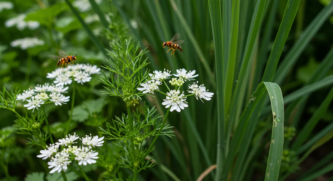 Coriander and Lemongrass Interplanted in an Herb Garden Coriander and Lemongrass Interplanted in an Herb Garden