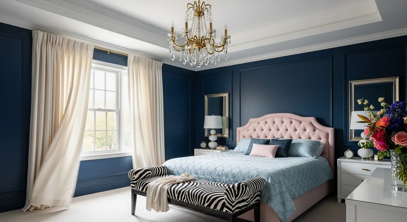 A Large Window With Flowing Cream Curtains Provides Natural Light to a Bed With a Light Pink Upholster